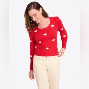 Draper James Puff Sleeve Red and White Heart Sweater, Medium, HTF, Rare